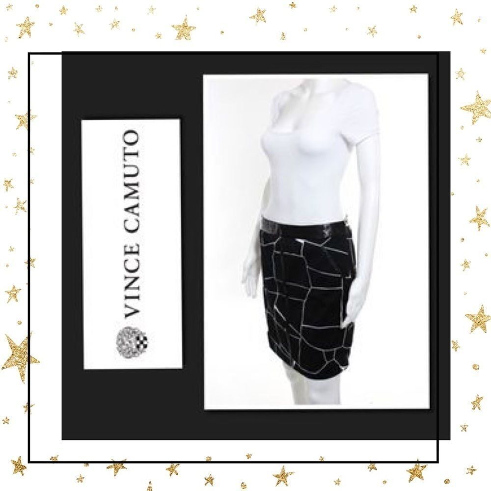 Vince Camuto Black White Printed Pencil Skirt Sz 4